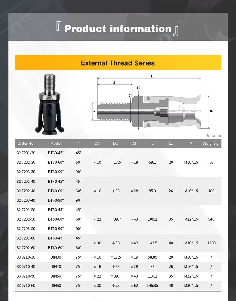 CNC OT-HSK100-K Spindle Gripper External Thread High Precision