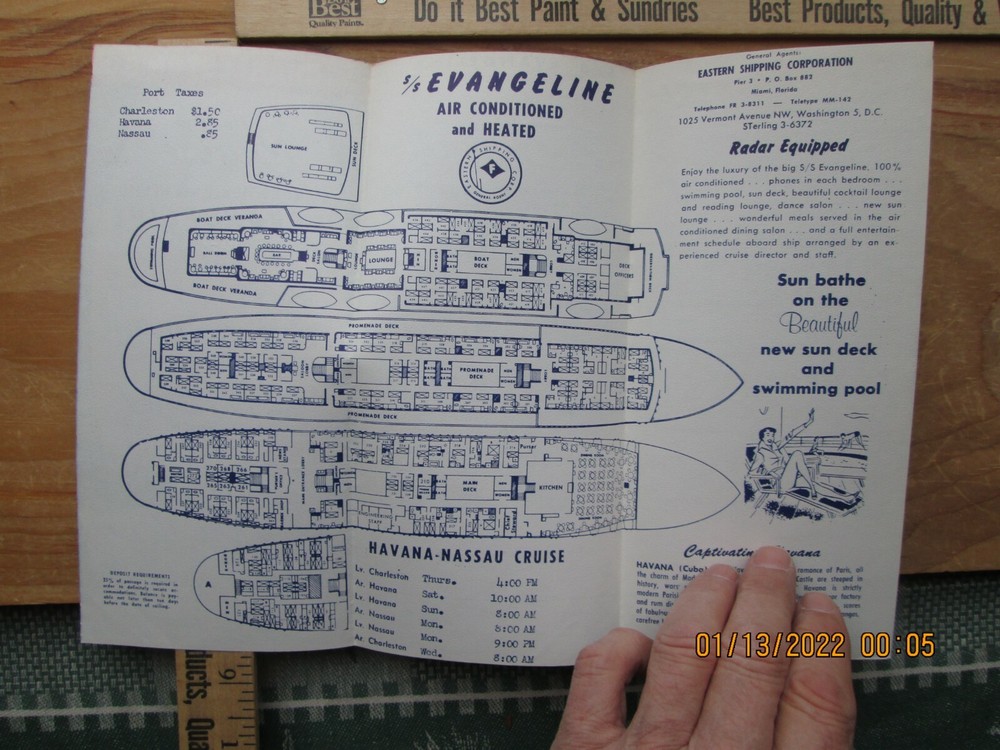 ss evangeline cruise brochure 1959 deckplans