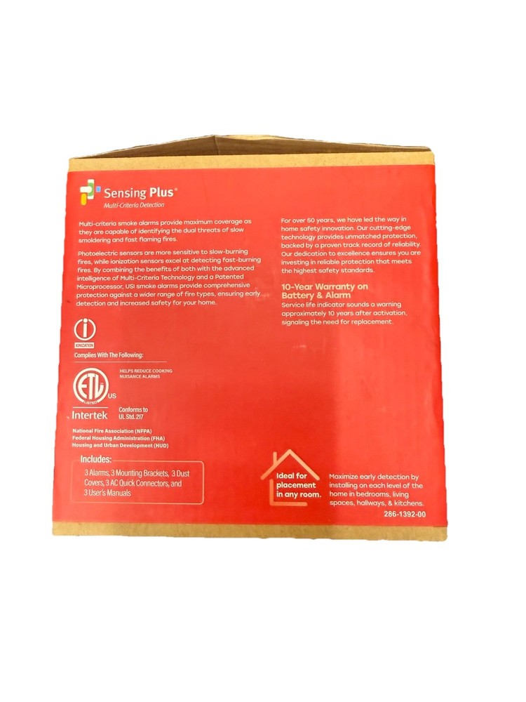 Universal Security 3 Pack Hardwired Smoke Detector W/ Ionization Sensor