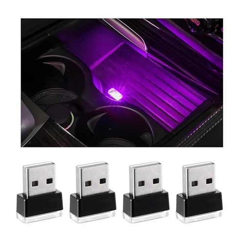 4 PCS USB LED Car Interior Atmosphere Lamp, Plug-in USB Interface Trunk Purple