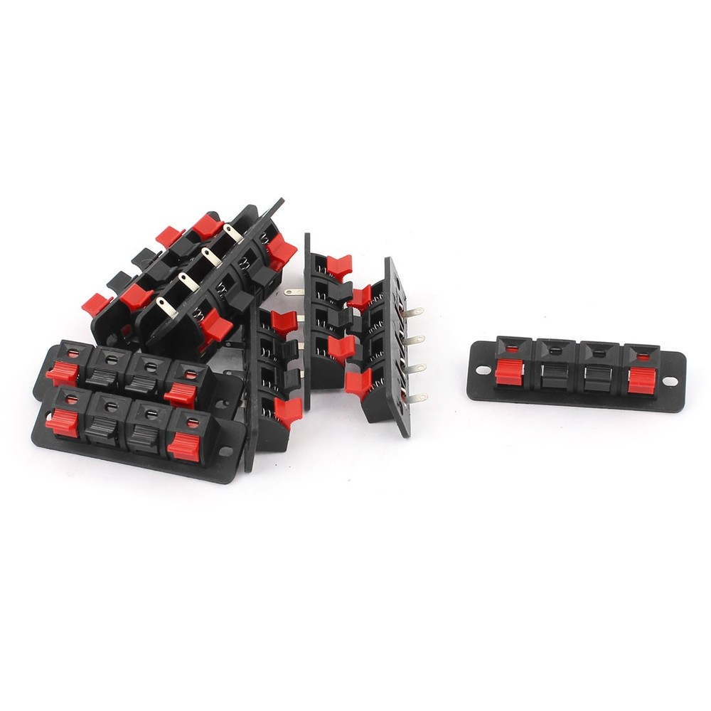 10pcs 4 Terminal Single Row Spring Loaded Push in Type Stereo Speaker Board