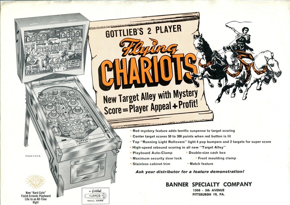 Flying Chariots Gottlieb Pinball Flyer / Brochure / Ad