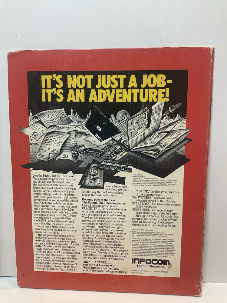Vintage Apple II Software Game Infocom PLANETFALL Folio
