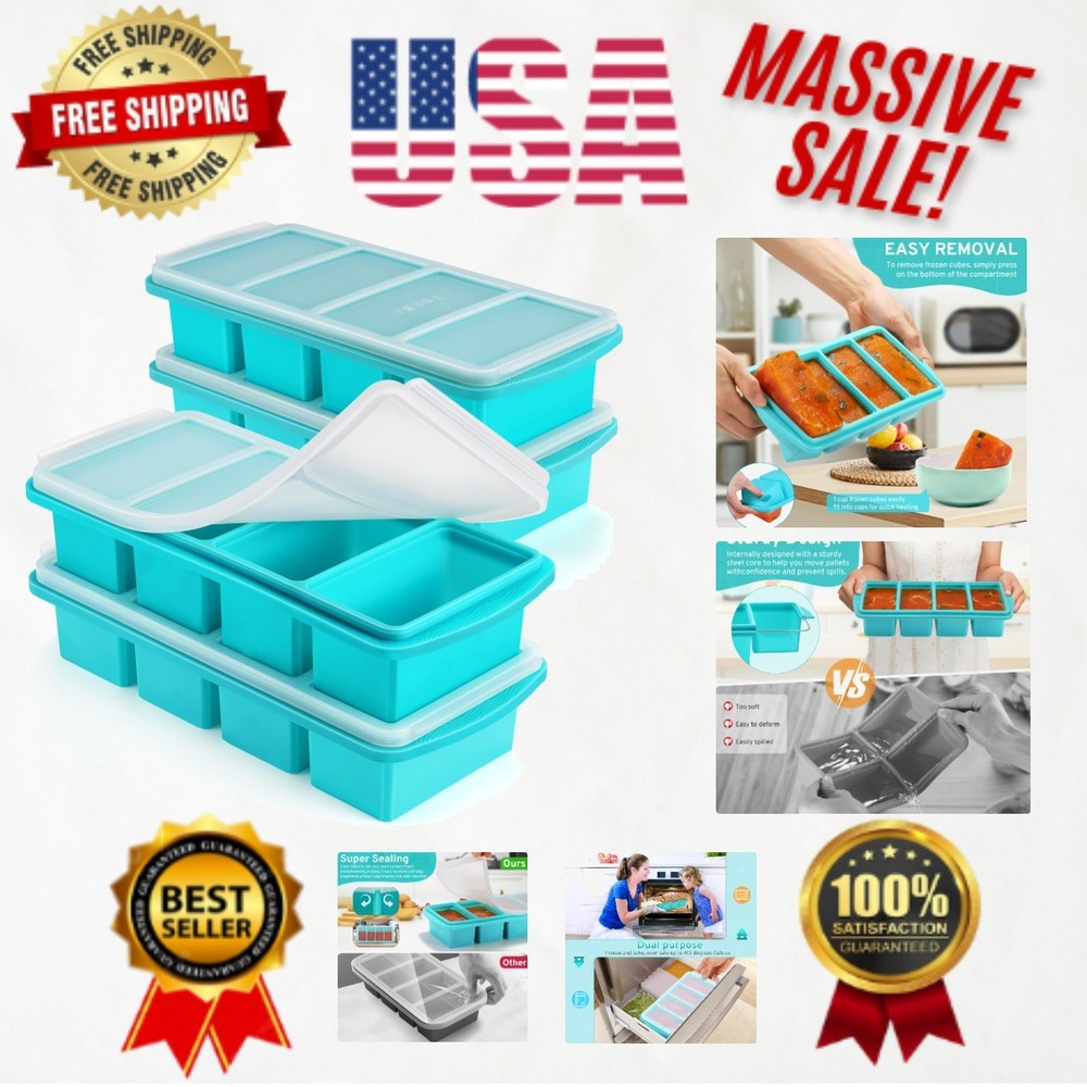 Versatile 1 Cup Silicone Freezer Molds - Aqua 4-Pack for Meal Prep & Storage