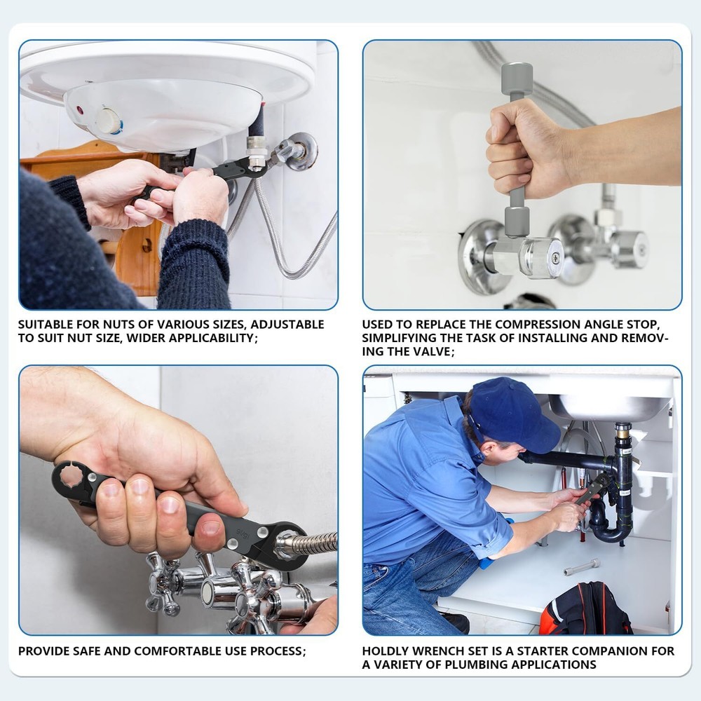 Plumbing Tools Angle Stop Wrench Kit Removing Compression Ring Angle-On for Inst