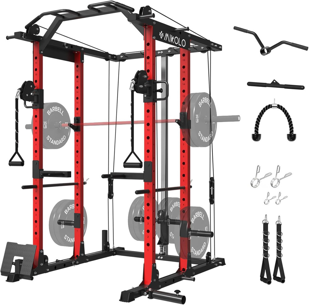Power Cage, Power Rack with Cable Crossover System, 1500LBS Squat Rack with LAT