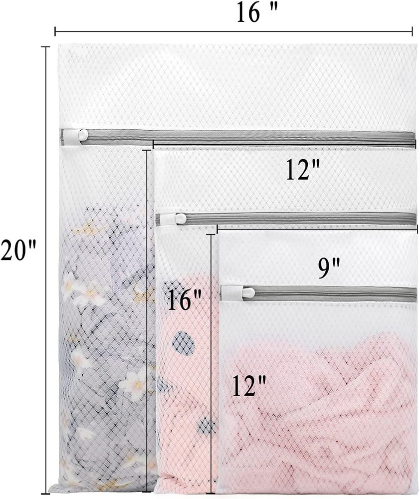 3-Piece Durable Diamond Mesh Laundry Bags for Delicates – Large, Medium, Small