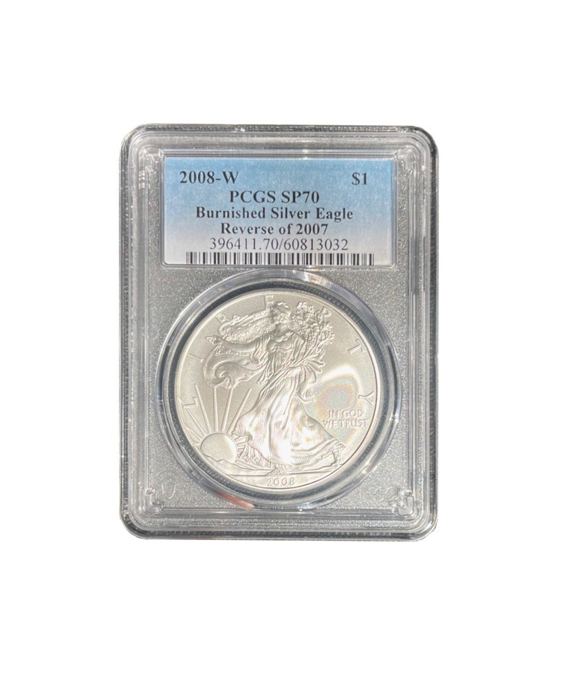 SP70 2008-W Burnished Silver Eagle Reverse Of 2007 PCGS