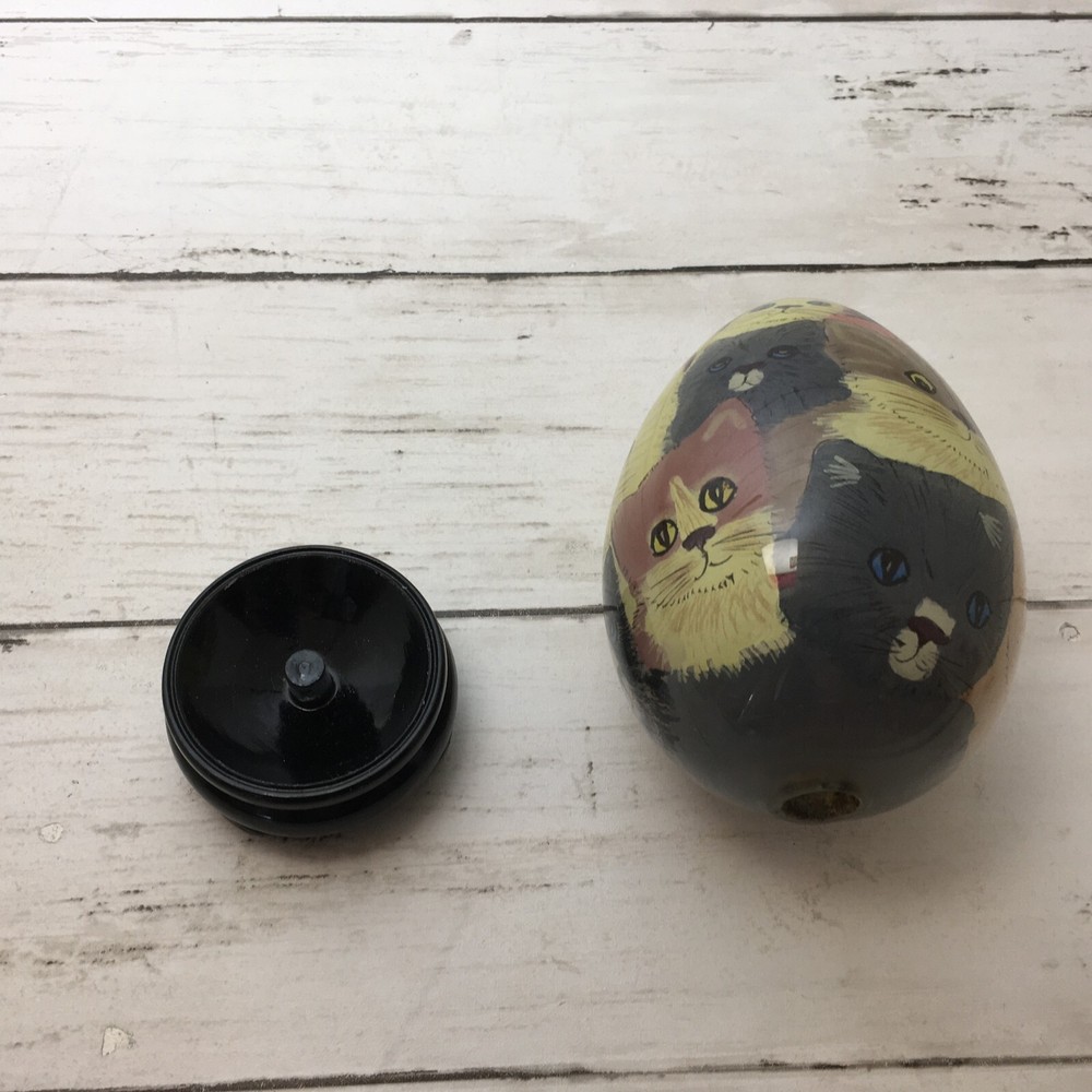 Glass Egg Art Hand Painted Cats with Stand