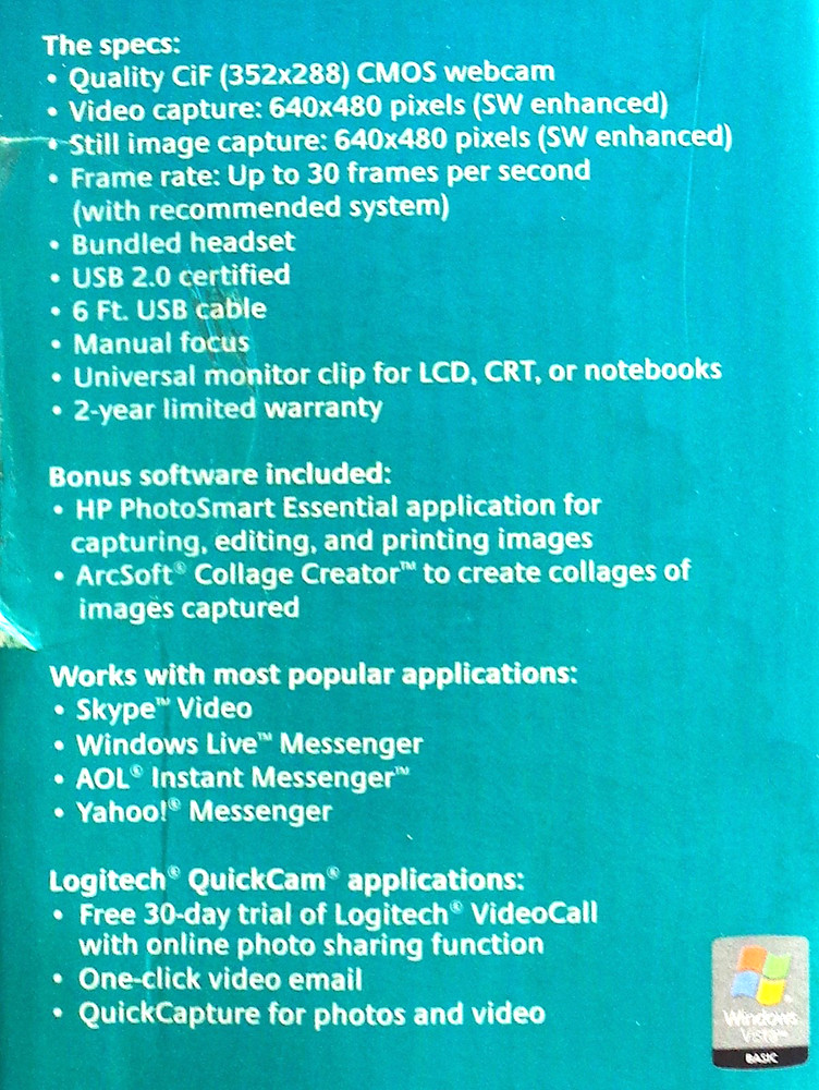 Logitech QuickCam Chat Webcam Windows Vista