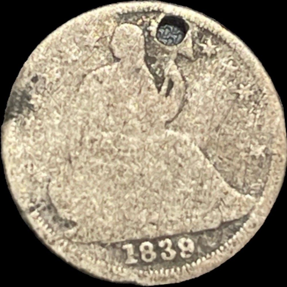 1839 Seated Liberty Half Dime Holed