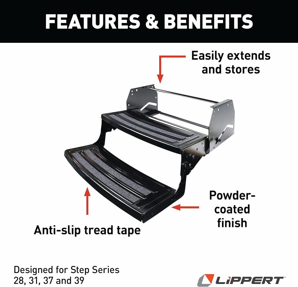 Lippert Steel 24" Radius Corner Double Manual Folding Steps 8" Rise Coach Mount