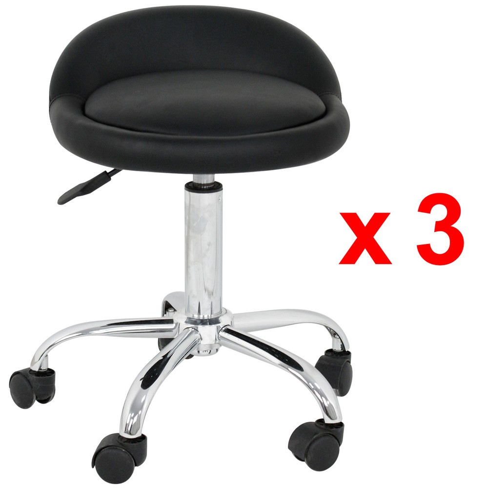 Salon Stools w/Back Rest Saddle Hydraulic Adjustable Spa Rolling Black 3Pack