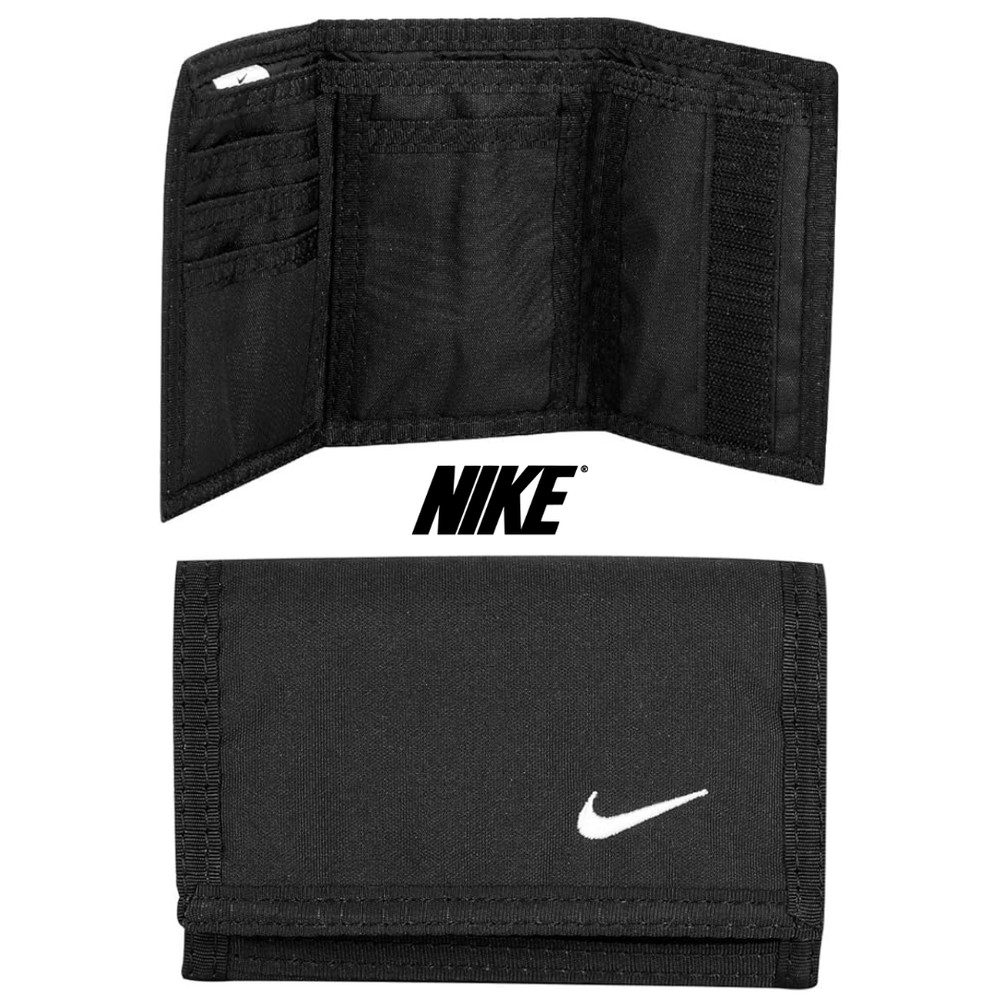 Nike Basic Black Tri-Fold Wallet – Zip Pocket & Closure – Unisex Compact