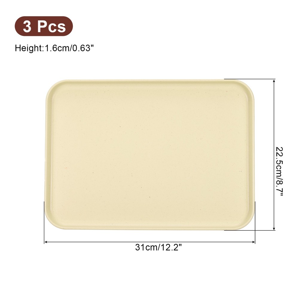 3Pcs 12.2"x8.7" Plates Rectangular Dinner Plates Reusable, Khaki