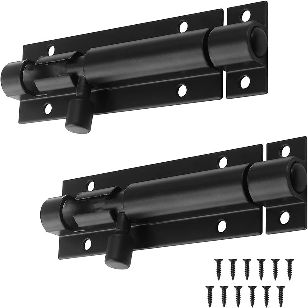 2 Pack 5 Inch Barrel Bolt Lock, Heavy Duty Slide Latch Black 2 Pcs