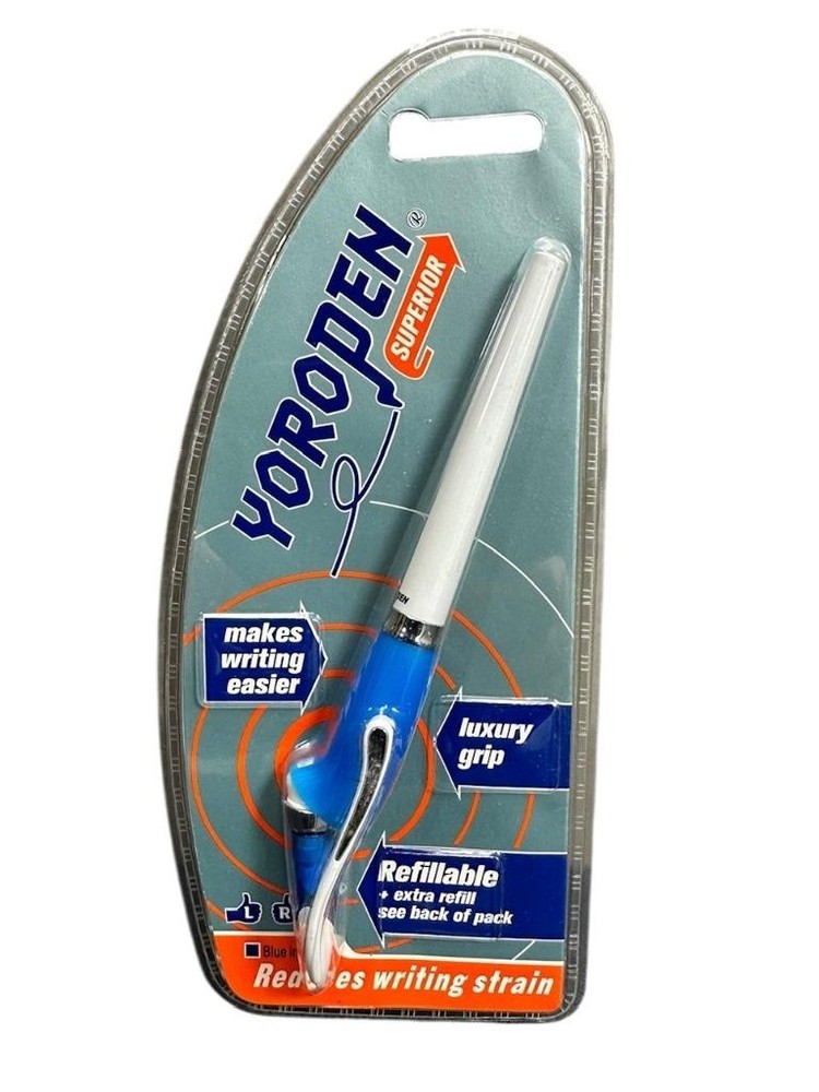 New YOROPEN Blue Pen Makes Writing Easier - Finger Support System Ambidextrous