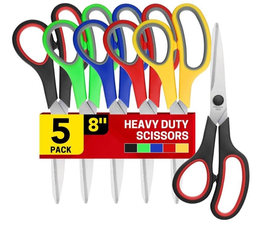 5-Pack, 8" Scissors All Purpose Comfort-Grip Handles Sharp