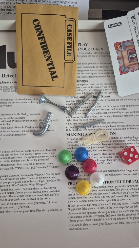 Clue Board Game 1992 Complete