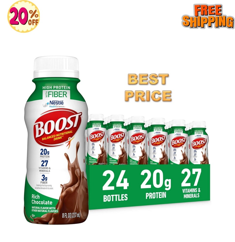 BOOST High Protein Drink Rich Chocolate 8oz Bottles, 24 Pack Nutritional Shake