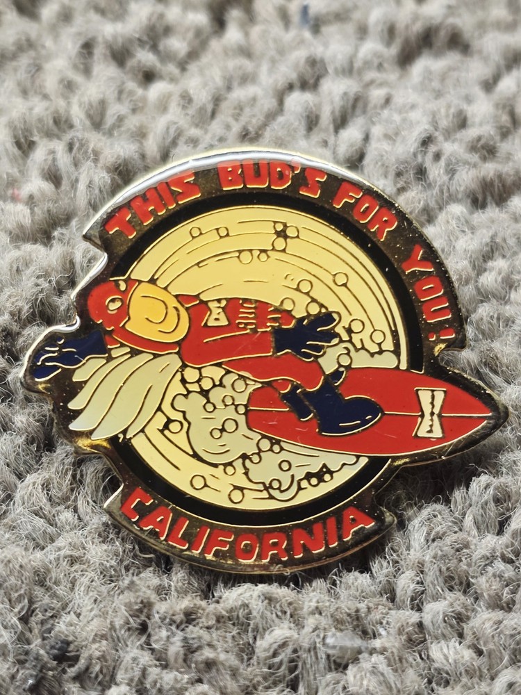 Budweiser Budman Surfer Pin Vtg Mega Rare