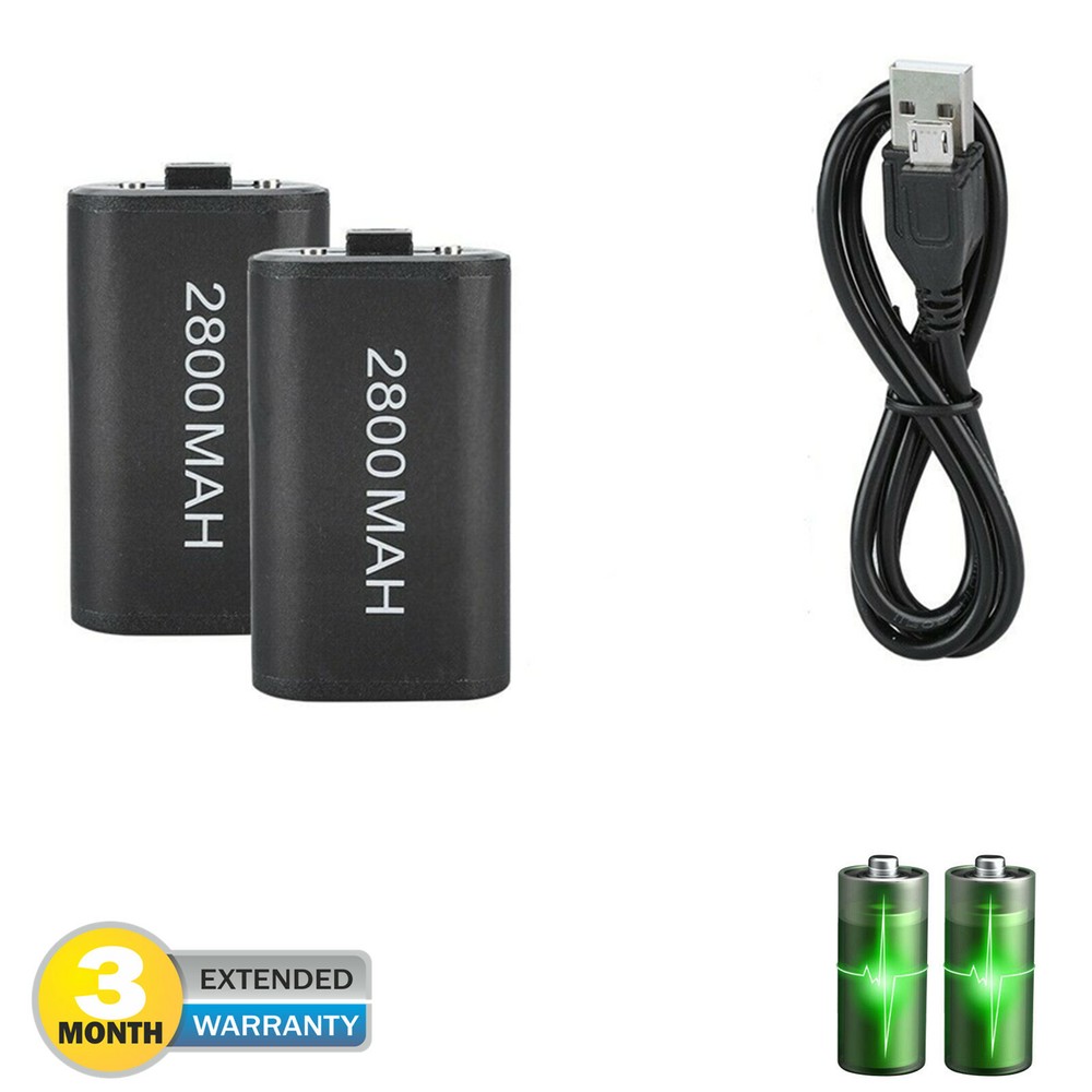 2x Rechargeable Battery + Charging Charge CABLE USB CORD for XBOX ONE Controller