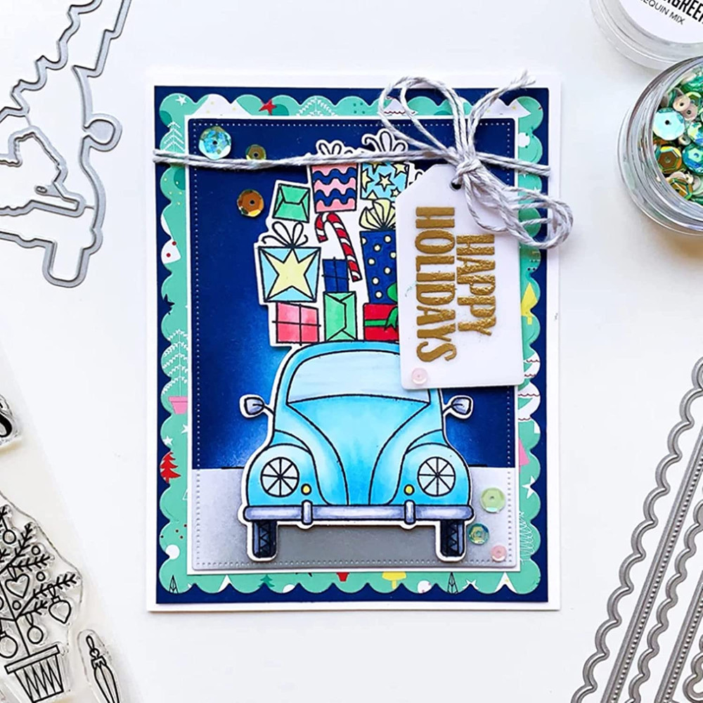 7Pcs/Set Rectangle Frame Metal Die Cuts, Scallops Stitched Nesting Tag Backgr...