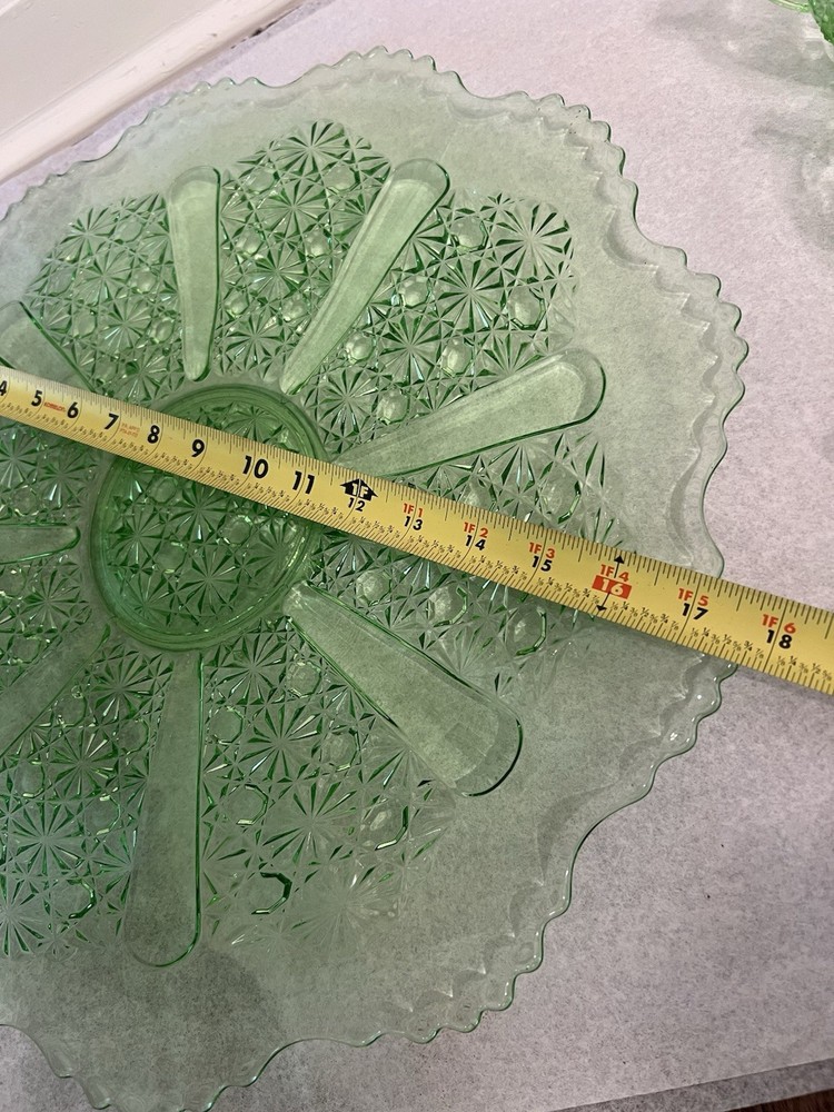 Daisy Button Vasoline Green Vintage Punch Bowl Set