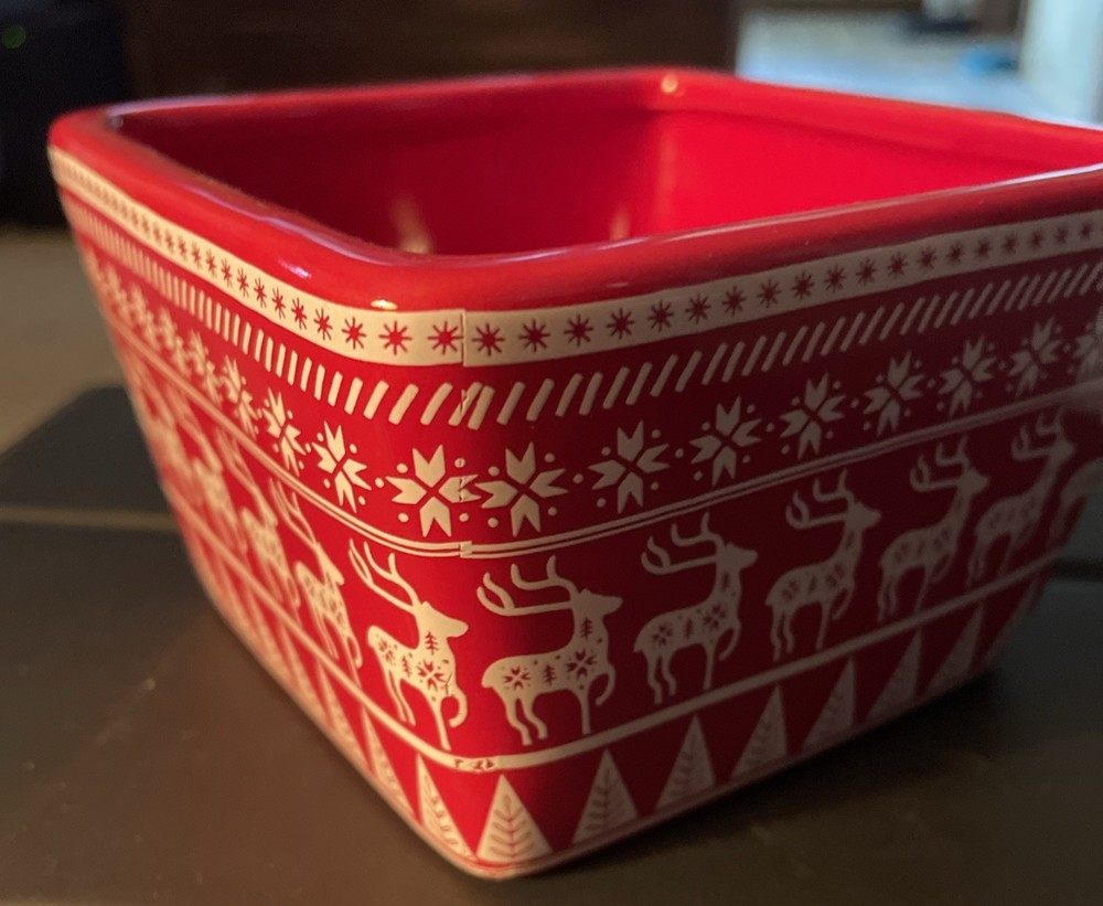 Small, Square Christmas Reindeer Bowl/Candy Dish