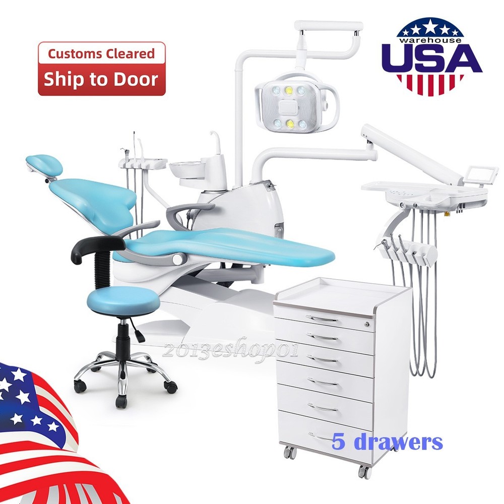 Dental Chair Unit Computer Controlled+Dentist Stool/5 Drawers Cabinet