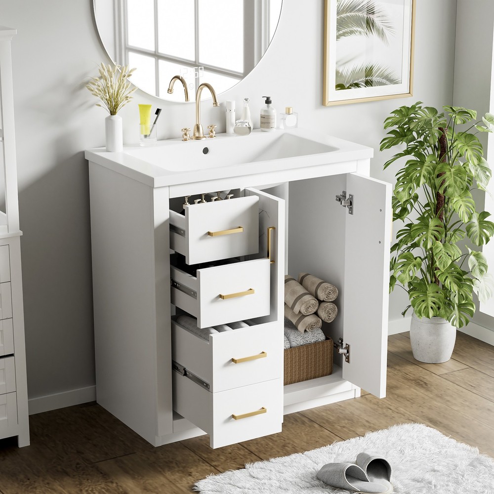 30'' Bathroom Vanity with Ceramic Sink Combo,Solid Wood Frame Bathroom Cabinet
