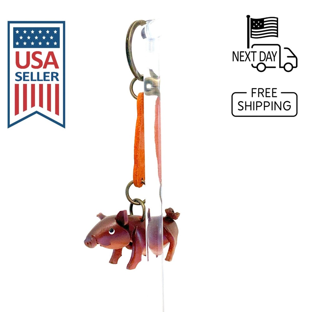 Pig (Brown) Handmade Leather Keyring