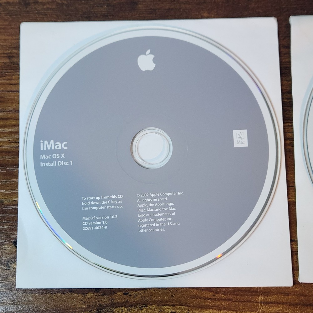 Apple iMac Mac OS X Install Disc 1 & 2 Version 10.2 - 2002