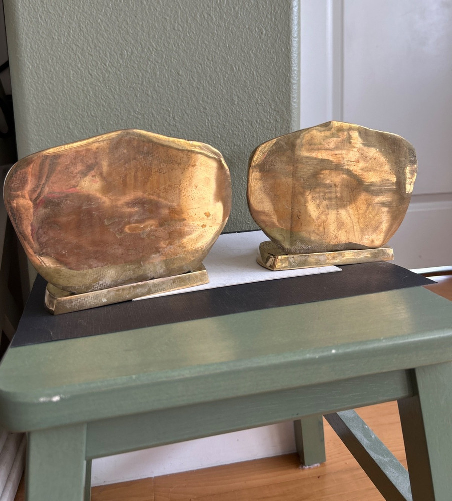 Bookends Vintage Solid Brass Elephant Trunks Up "Good Luck" MCM pair *