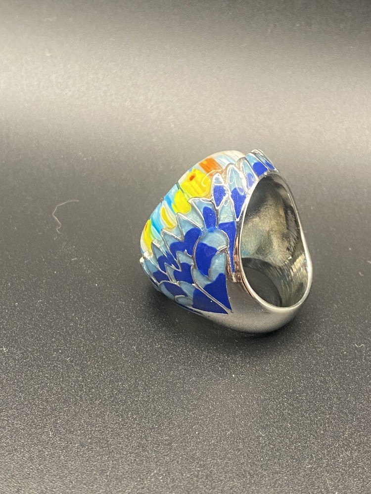 Dome Ring Enamel Millefiori flower statement size 7.5 bold funky chunky solid