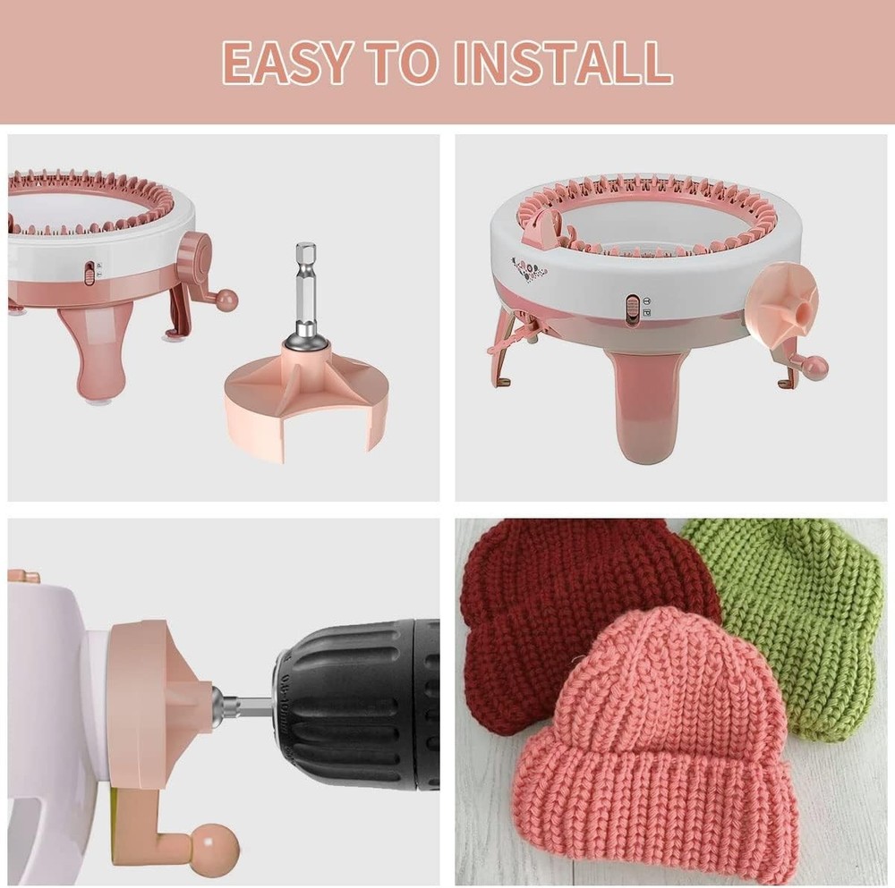 Efficient Pink Knitting Machine Adapter: Quick Crank Handle for DIY Projects