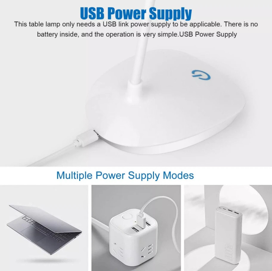 USB LED Desk Light Dimmable Bedside Reading Lamp Rechargeable Touch Control -&