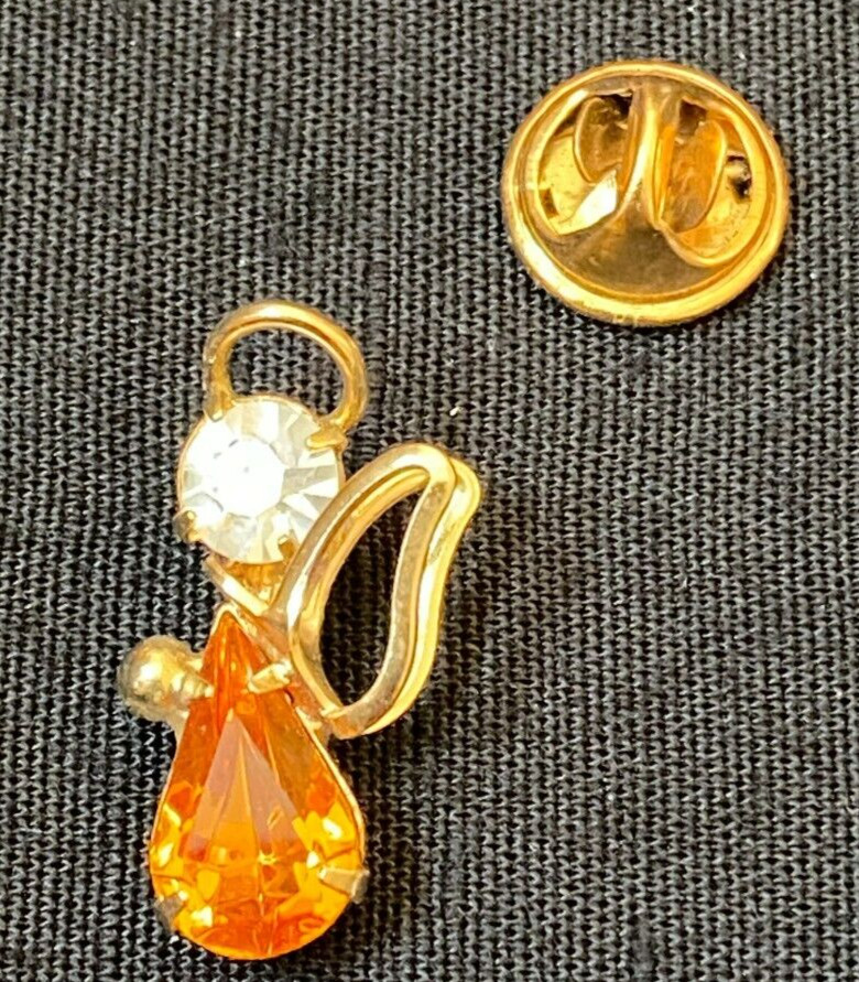 Pin Angel With Orange & Clear Rhinestones