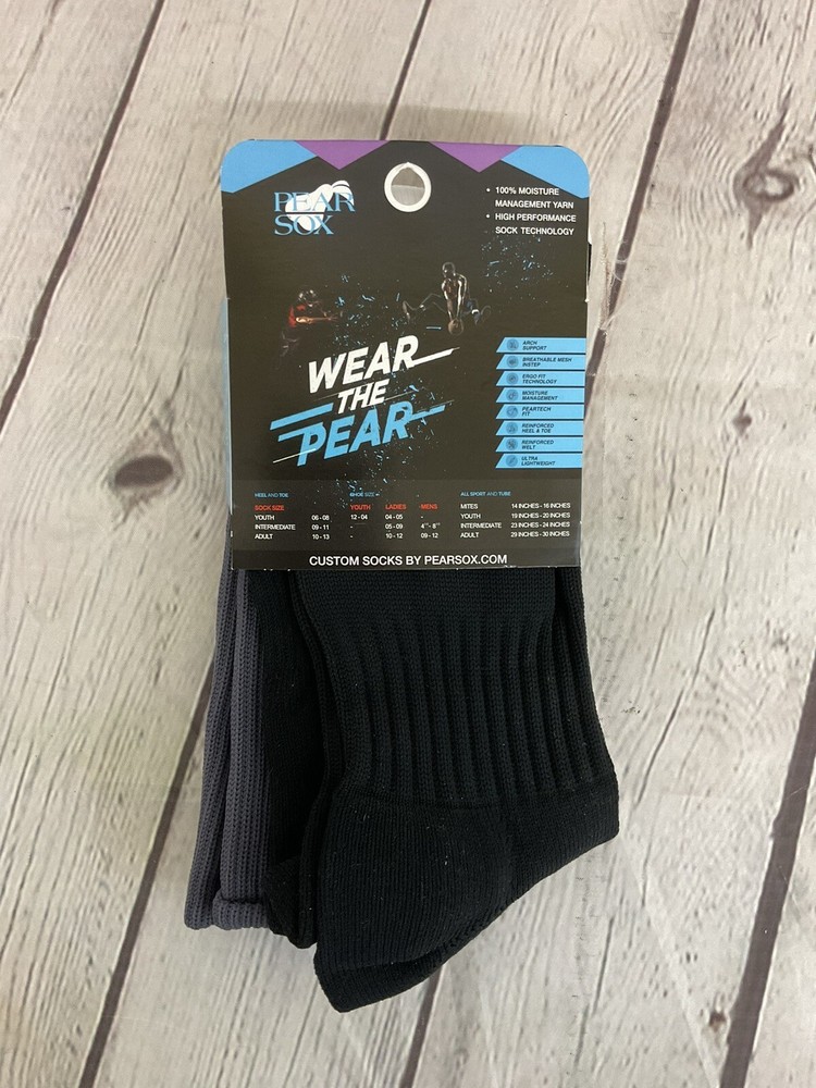 PearSox Unisex Custom Celtic Performance Intermediate Black White Gray Socks New