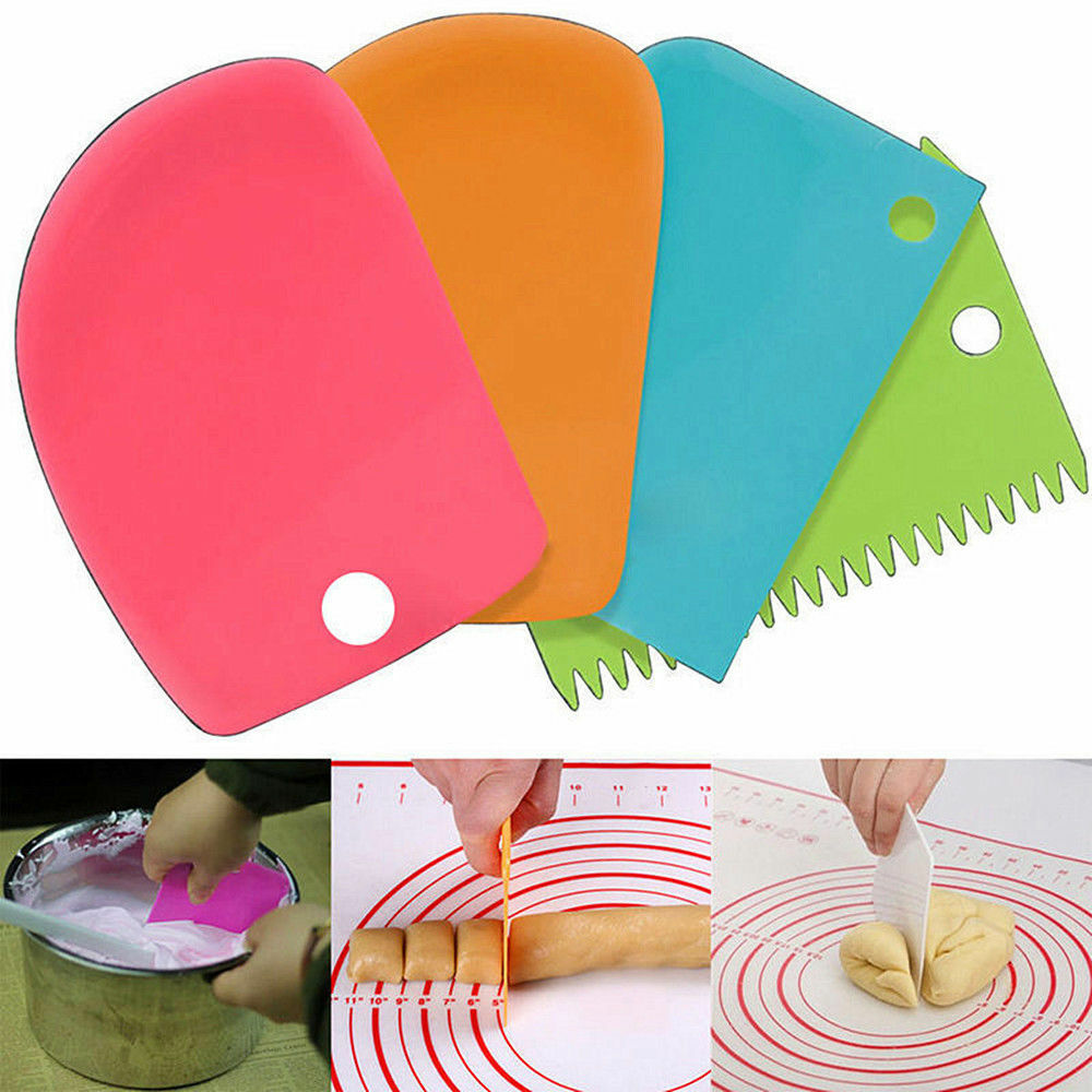 3pcs Cake Baking Scraper Fondant Pastry Decoration Tools Icing Dough Plastic