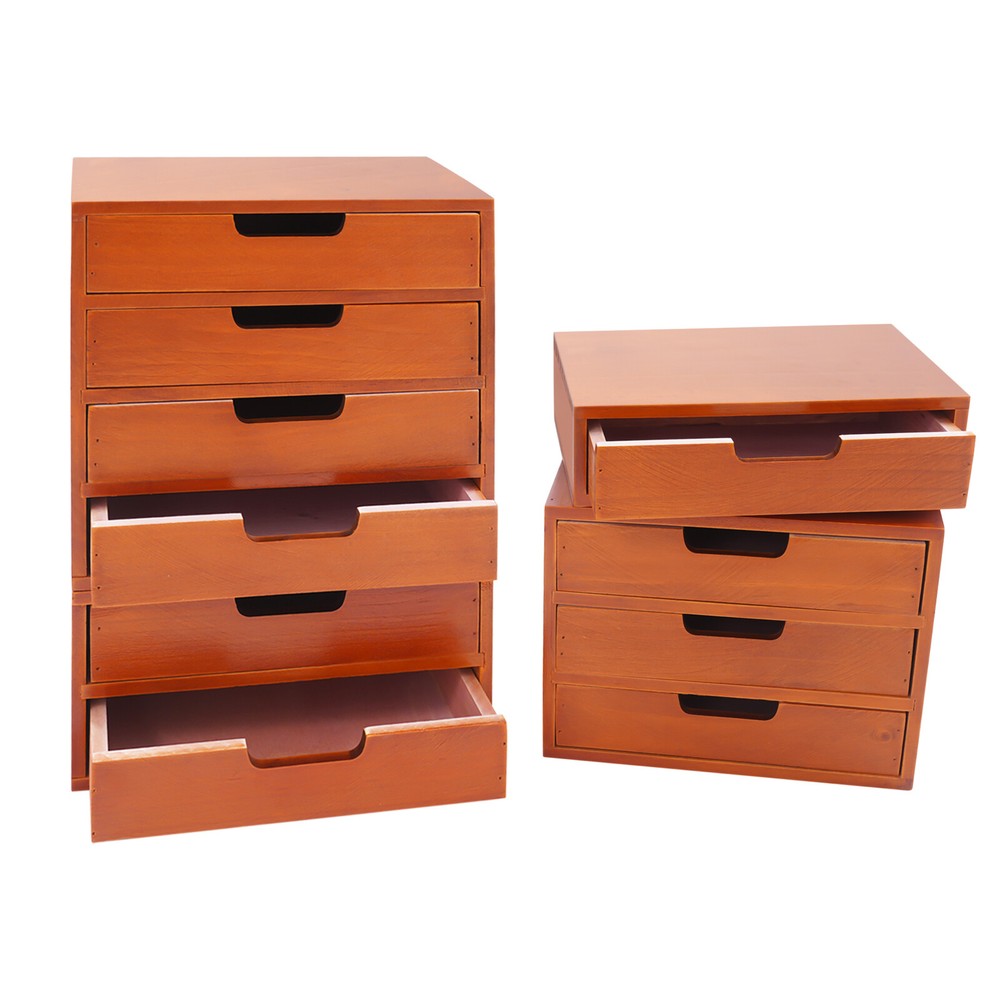 4 Pack 10 Drawer Desktop Organizer Wooden Stackable Storage Utility Drawers