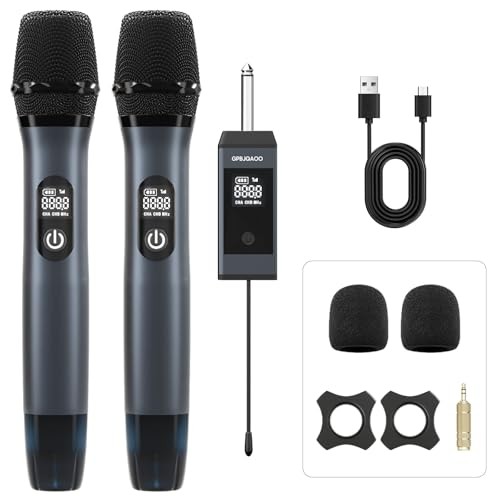 Wireless Microphone, UHF Dual Wireless Metal Dynamic Microphone System with