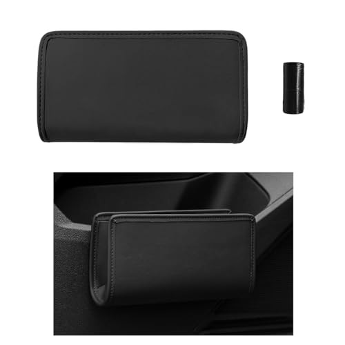 Car Trash Can, Leather Foldable Hanging Trash Bag, Multi-Function Mini Black