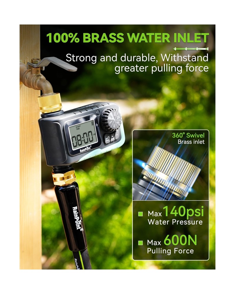 RAINPOINT Sprinkler Timer with Brass Swivel, Programmable Water Timer for Gar...