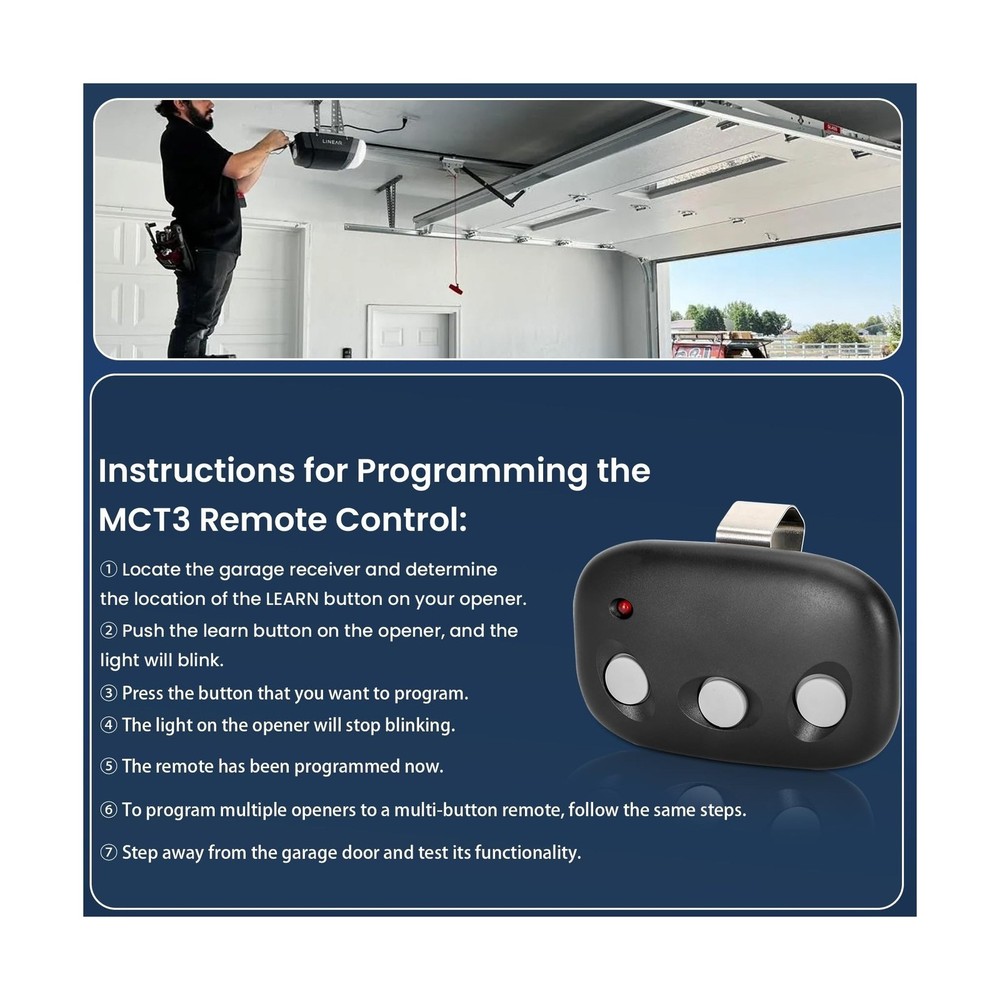 2pcs MCT-3 for Linear Garage Door Remote,318 Mhz Megacode - Rolling Code Tech...
