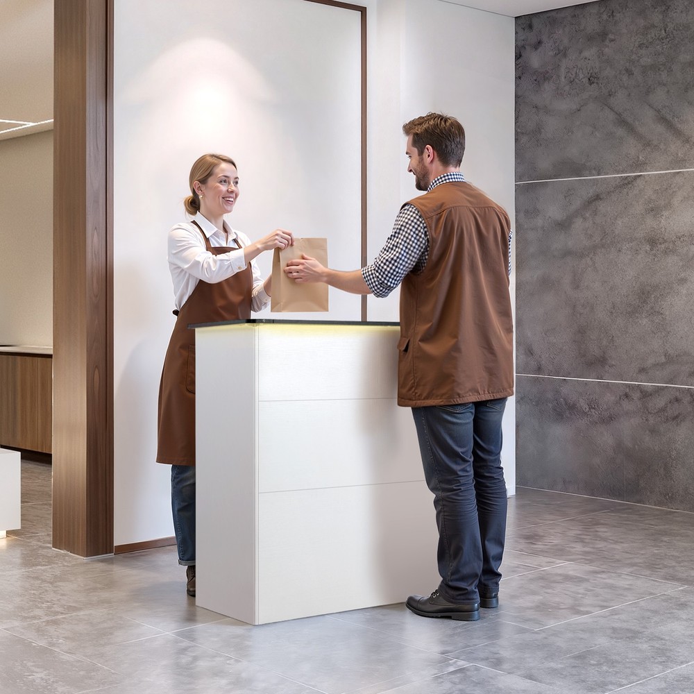 VEVOR Reception Desk 50 inch Rectangular Front Counter Table with LED & Drawers