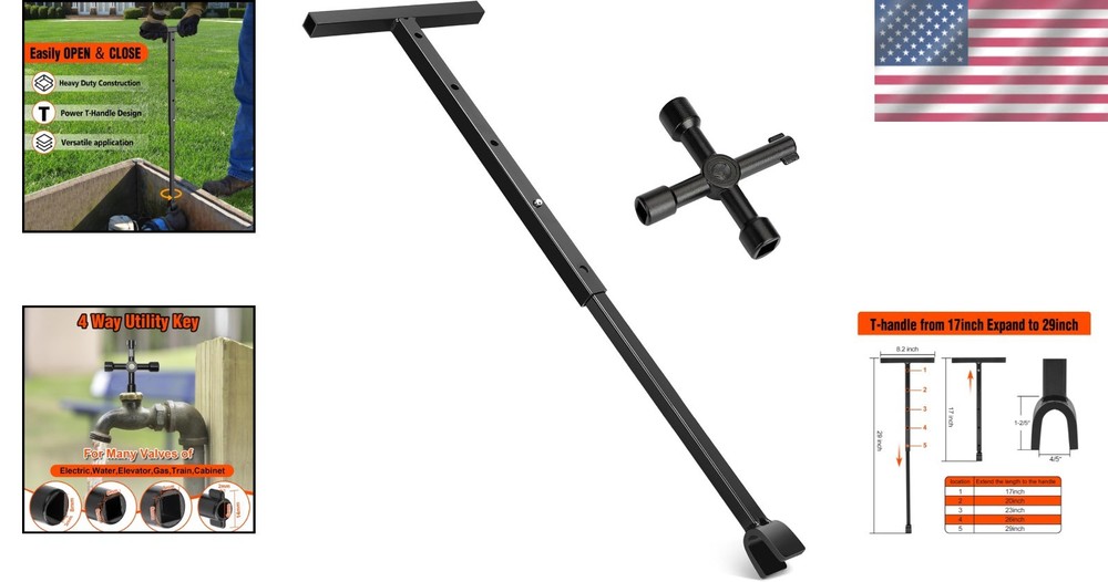 Multi-Functional Water Meter Shut Off Tool 29" T-Handle