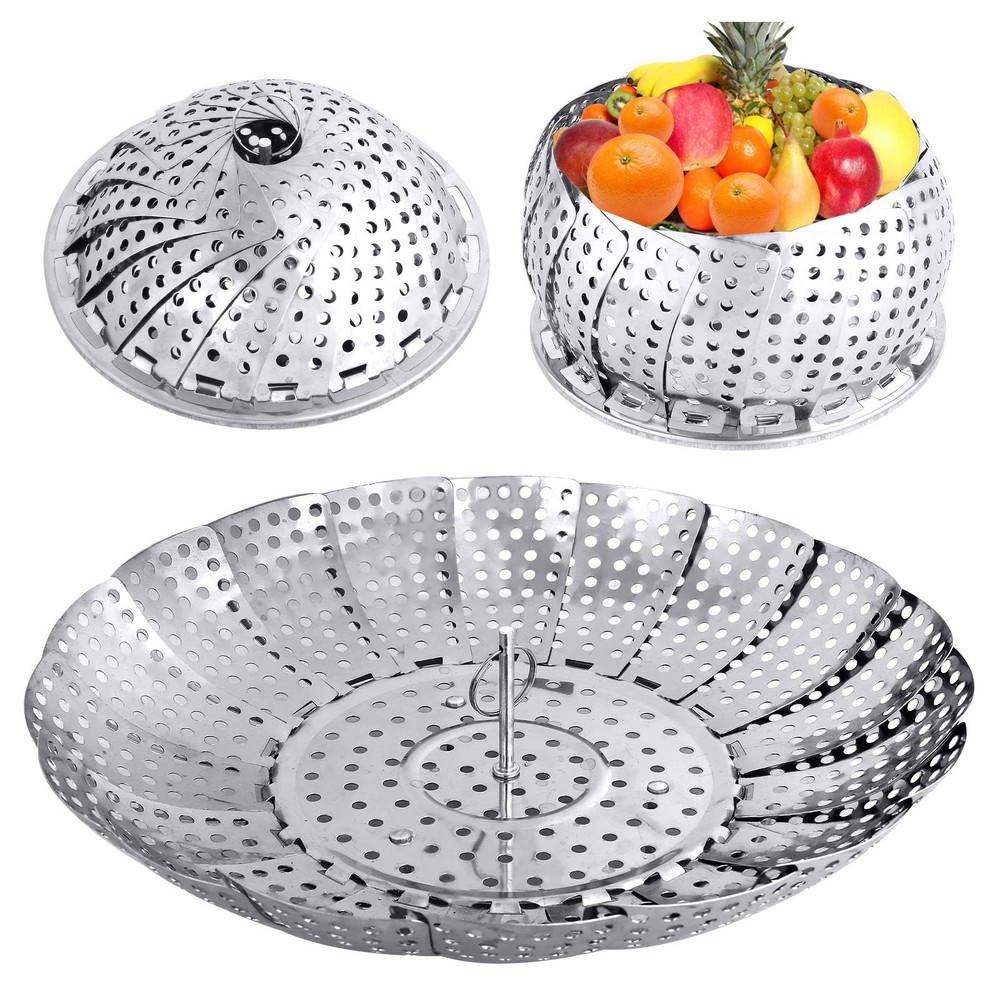 Veggie Vegetable Steamer Basket, Folding Medium: 5.9" to 9.8", Silver