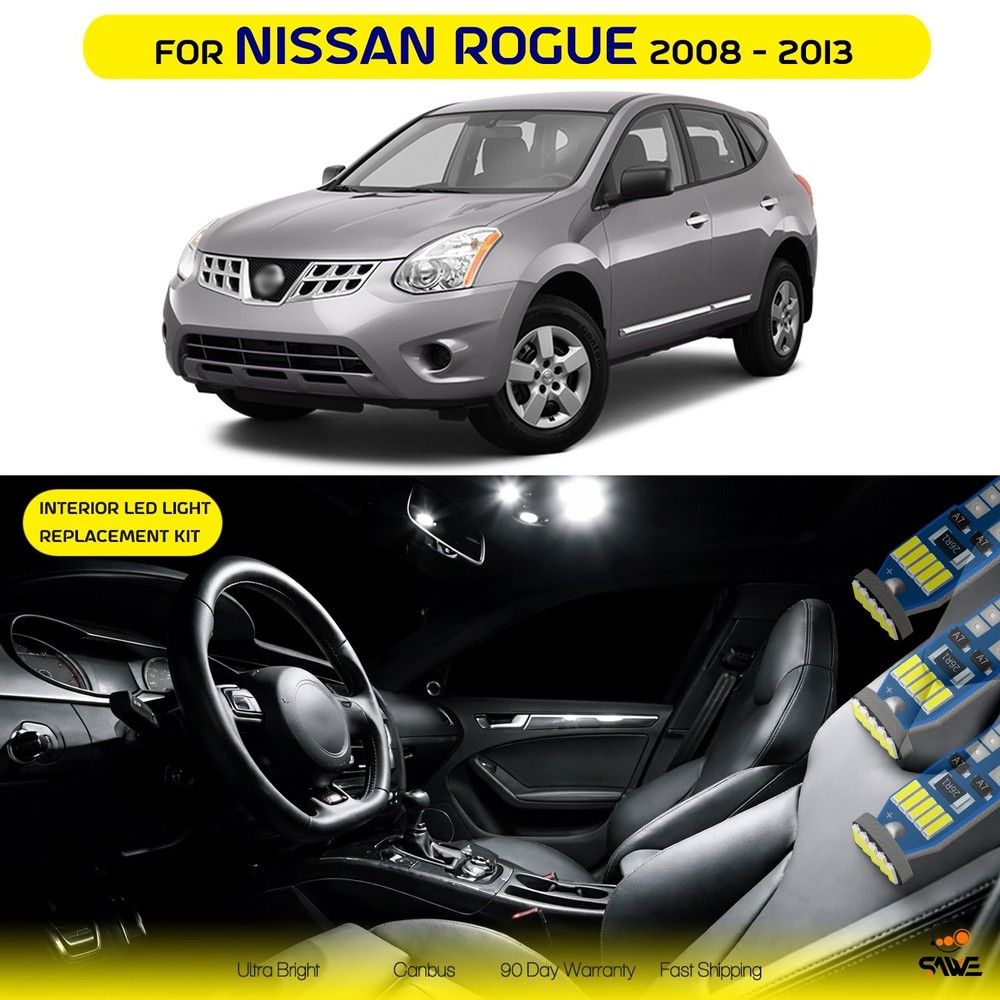 9x For 2008 - 2013 Nissan Rogue Interior LED Lights Bulb Package Kit ULTRA WHITE