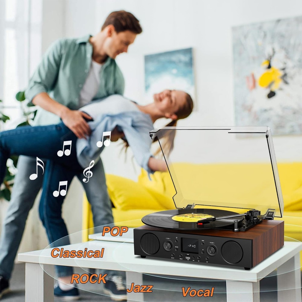 Vinyl Record Player with Built-in Speaker,Bluetooth Turntable with USB Record...